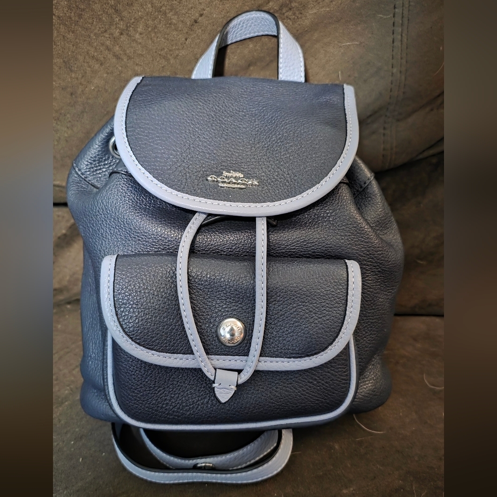 Brand New Without Tags Coach Pennie Leather Mini Bookbag Backpack Navy